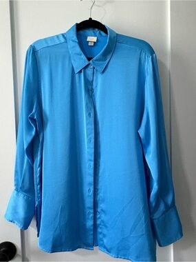 Satin Blue Button-Up Shirt